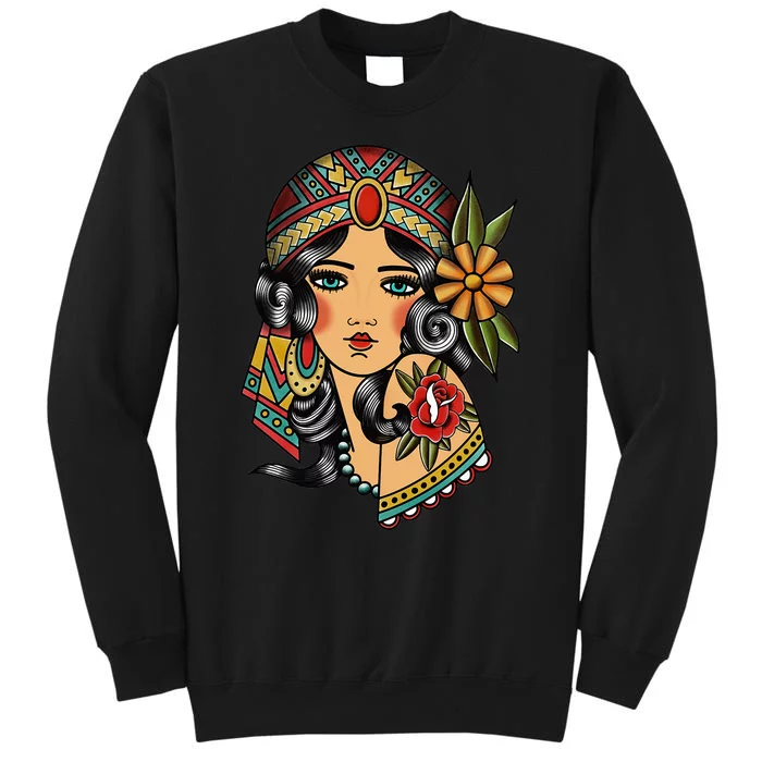 Gypsy Lady Head Fortune Teller American Traditional Tattoo Sweatshirt