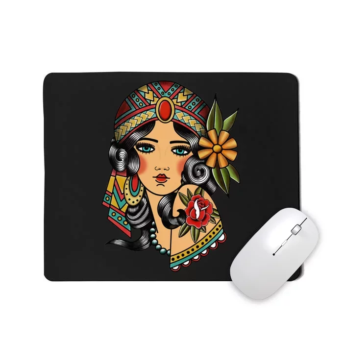 Gypsy Lady Head Fortune Teller American Traditional Tattoo Mousepad