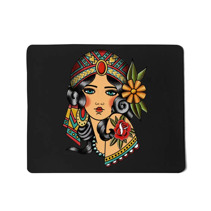 Gypsy Lady Head Fortune Teller American Traditional Tattoo Mousepad