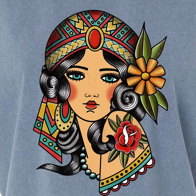 Gypsy Lady Head Fortune Teller American Traditional Tattoo Garment-Dyed Women's Muscle Tee