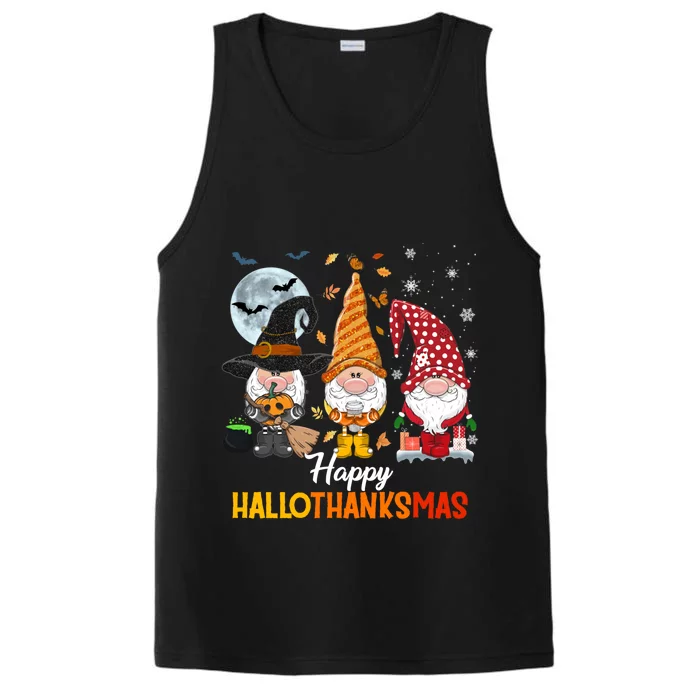 Gnomes Lover Halloween Merry Christmas Happy Hallothanksmas Performance Tank