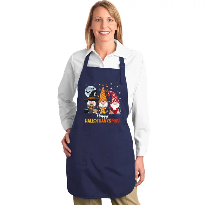 Gnomes Lover Halloween Merry Christmas Happy Hallothanksmas Full-Length Apron With Pocket