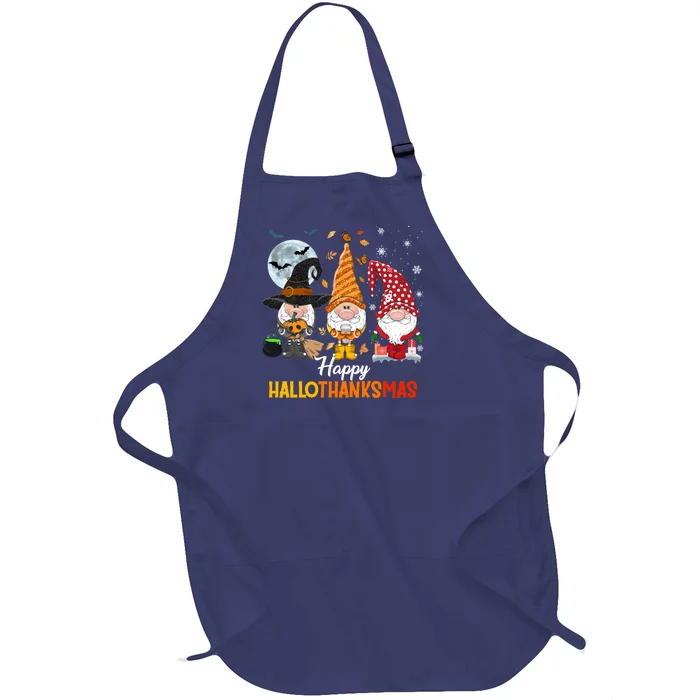 Gnomes Lover Halloween Merry Christmas Happy Hallothanksmas Full-Length Apron With Pocket