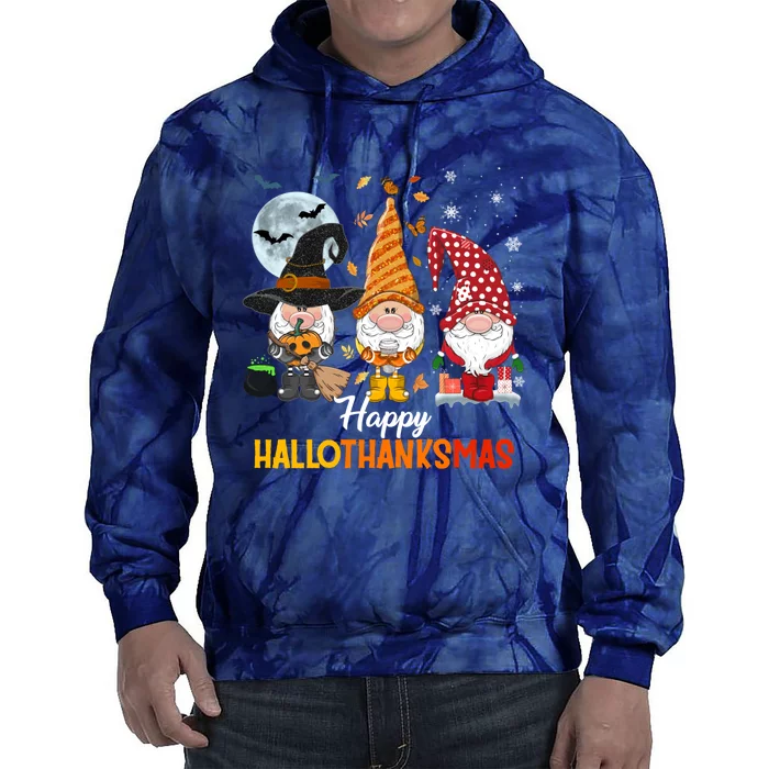 Gnomes Lover Halloween Merry Christmas Happy Hallothanksmas Tie Dye Hoodie