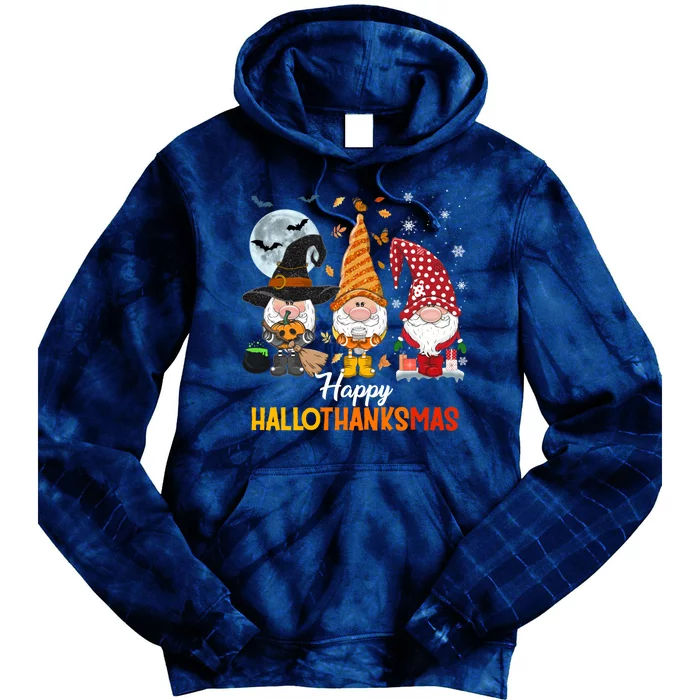 Gnomes Lover Halloween Merry Christmas Happy Hallothanksmas Tie Dye Hoodie