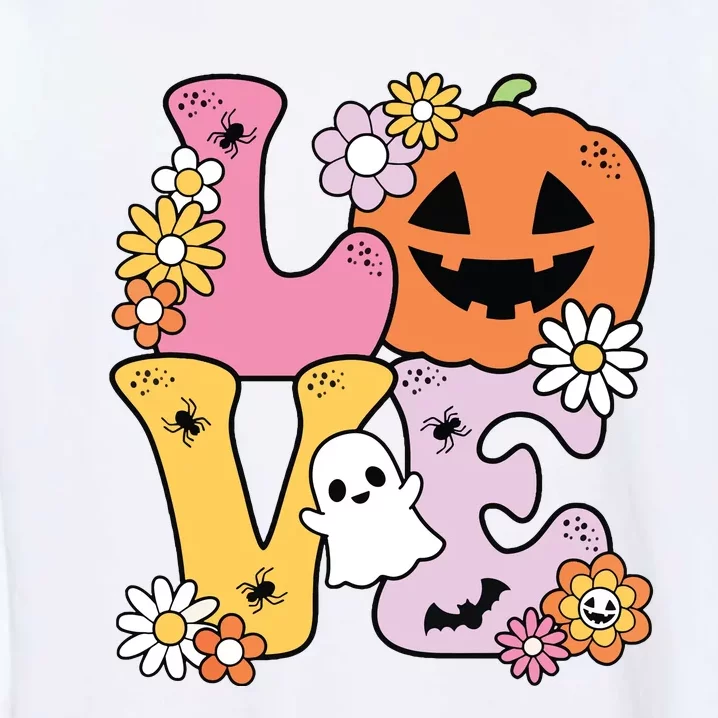 Groovy Love Halloween Floral Pumpkin Ghost Retro Garment-Dyed Sweatshirt