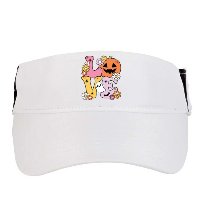 Groovy Love Halloween Floral Pumpkin Ghost Retro Adult Drive Performance Visor