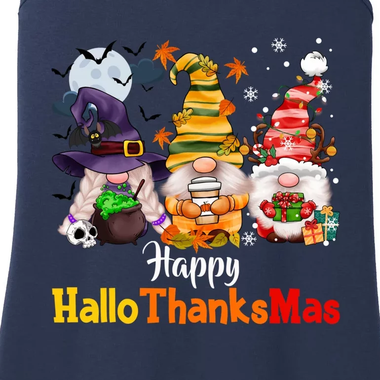 Gnomes Lover Halloween Merry Christmas Happy Hallothanksmas Ladies Essential Tank