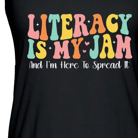 Groovy Literacy Is My Jam And IM Here To Spread It Ladies Essential Flowy Tank