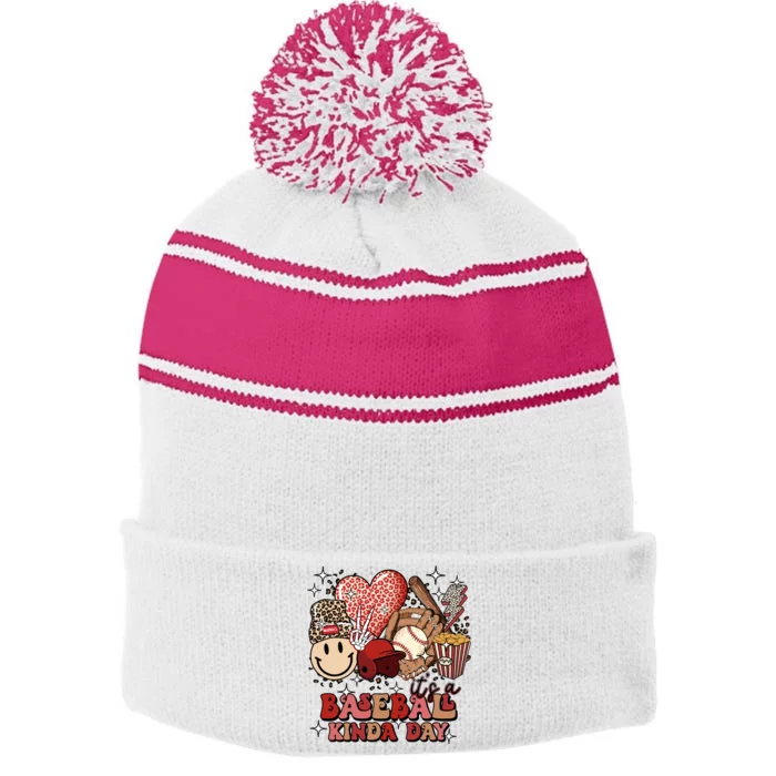 Gramma Life It's A Baseball Kinda Day Stripe Pom Pom Beanie