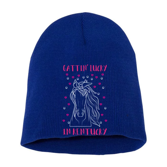 Gattin’ Lucky In Kentucky Horse Owner Lover Jockey Cute Gift Short Acrylic Beanie