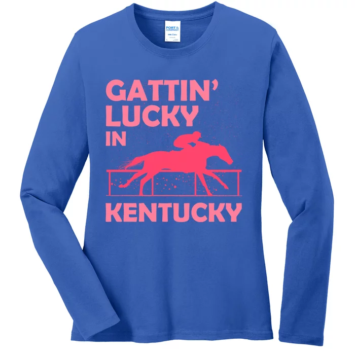 Gattin’ Lucky In Kentucky I Cute Pride Horse Derby Day Gift Ladies Long Sleeve Shirt