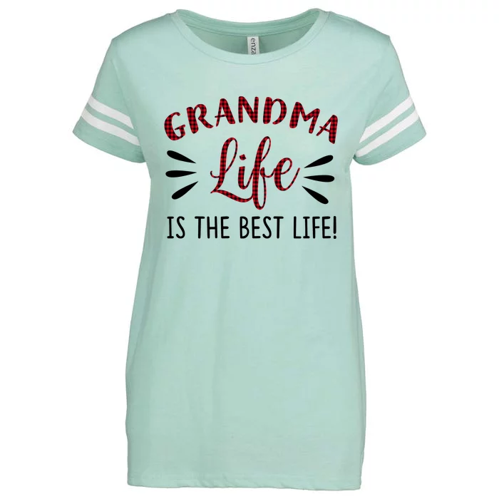 Grandma Life Is The Best Life Red Plaid Mother's Day Gift Enza Ladies Jersey Football T-Shirt