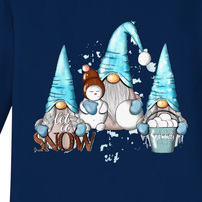 Gnomes Let It Snow Christmas Snowman Funny Family Pajama Baby Long Sleeve Bodysuit