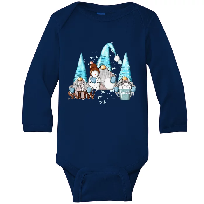 Gnomes Let It Snow Christmas Snowman Funny Family Pajama Baby Long Sleeve Bodysuit