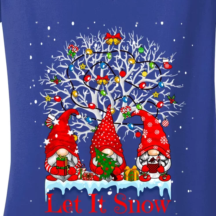 Gnome Let It Snow Christmas Lights Hanukkah Holiday Presents Gift Women's V-Neck T-Shirt