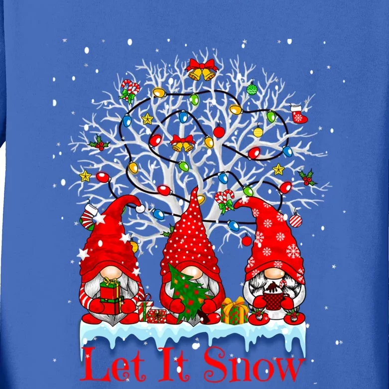 Gnome Let It Snow Christmas Lights Hanukkah Holiday Presents Gift Kids Long Sleeve Shirt