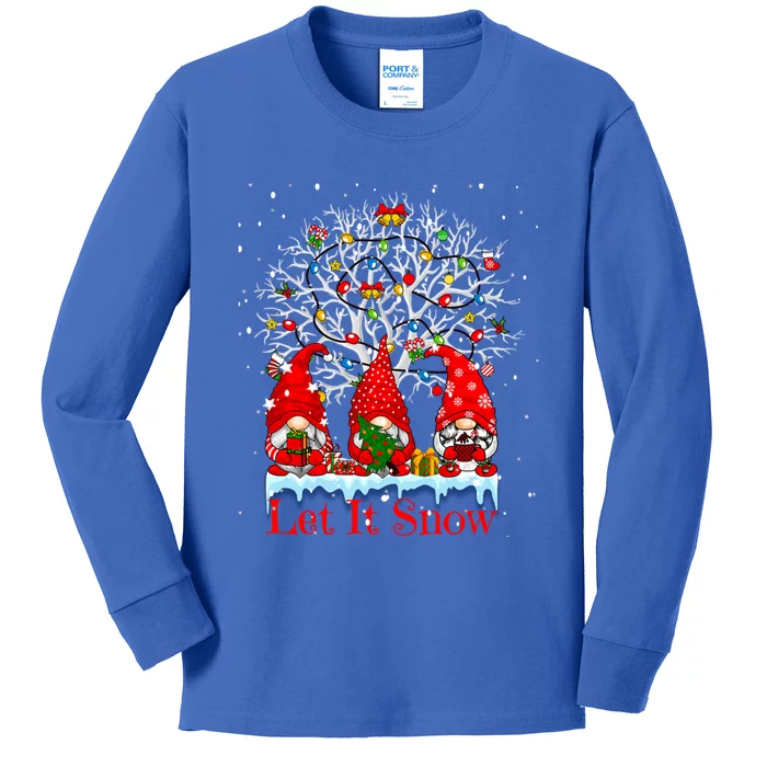 Gnome Let It Snow Christmas Lights Hanukkah Holiday Presents Gift Kids Long Sleeve Shirt