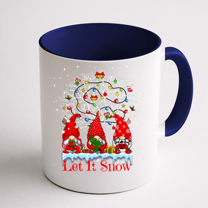 Gnome Let It Snow Christmas Lights Hanukkah Holiday Presents Gift Front & Back Coffee Mug