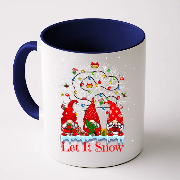 Gnome Let It Snow Christmas Lights Hanukkah Holiday Presents Gift Front & Back Coffee Mug