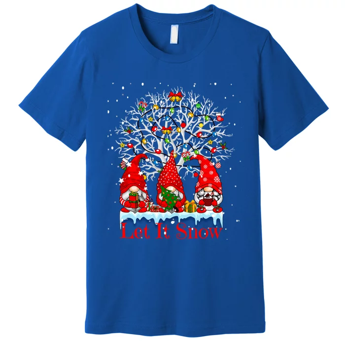 Gnome Let It Snow Christmas Lights Hanukkah Holiday Presents Cute Gift Premium T-Shirt