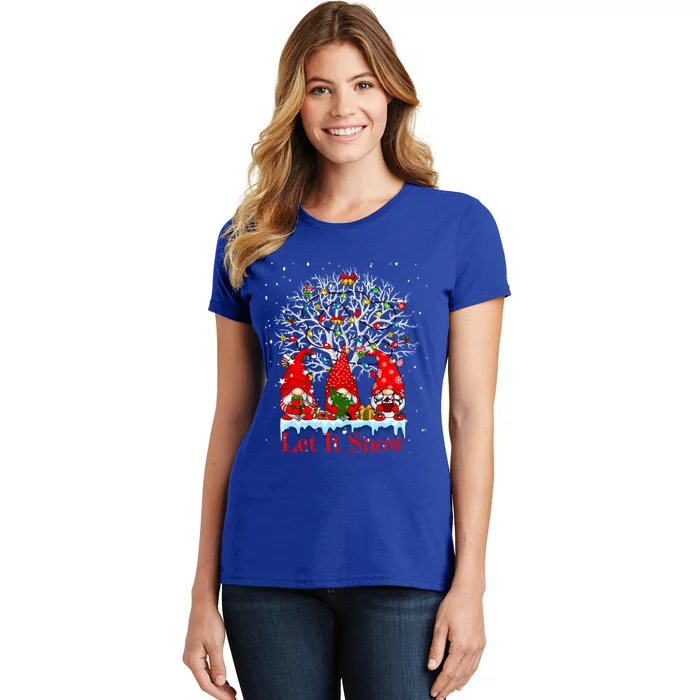 Gnome Let It Snow Christmas Lights Hanukkah Holiday Presents Cute Gift Women's T-Shirt