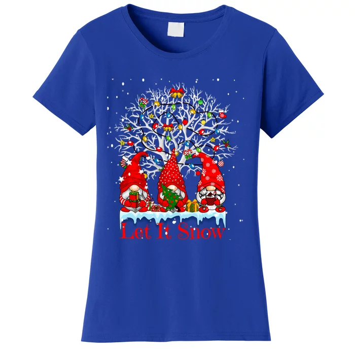 Gnome Let It Snow Christmas Lights Hanukkah Holiday Presents Cute Gift Women's T-Shirt