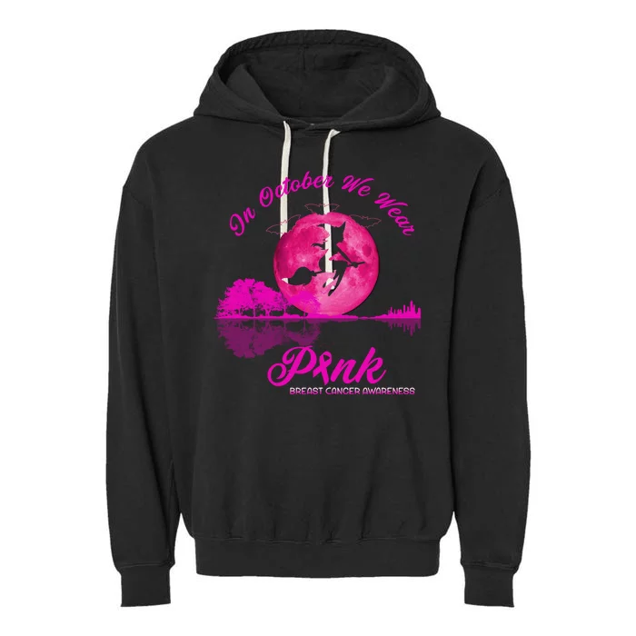 Guitar Lake In October We Wear Pink Breast Cancer Halloween Garment-Dyed Fleece Hoodie