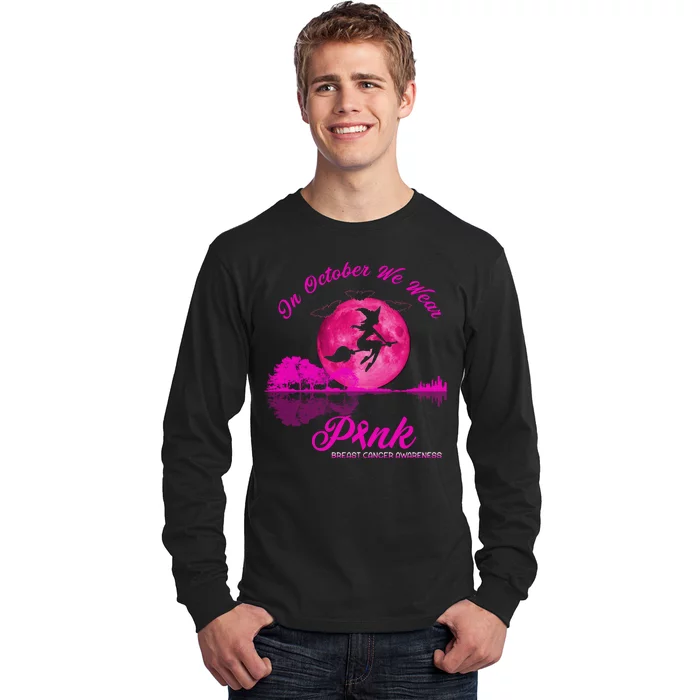 Guitar Lake In October We Wear Pink Breast Cancer Halloween Long Sleeve Shirt