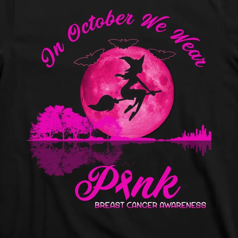 Guitar Lake In October We Wear Pink Breast Cancer Halloween T-Shirt