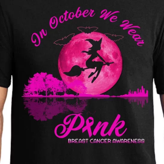 Guitar Lake In October We Wear Pink Breast Cancer Halloween Pajama Set