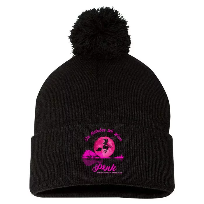 Guitar Lake In October We Wear Pink Breast Cancer Halloween Pom Pom 12in Knit Beanie