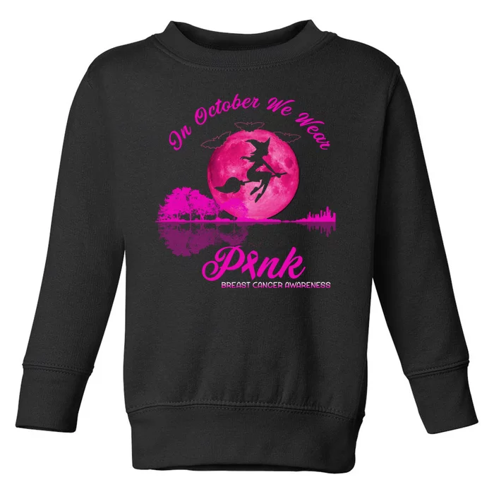 Guitar Lake In October We Wear Pink Breast Cancer Halloween Toddler Sweatshirt