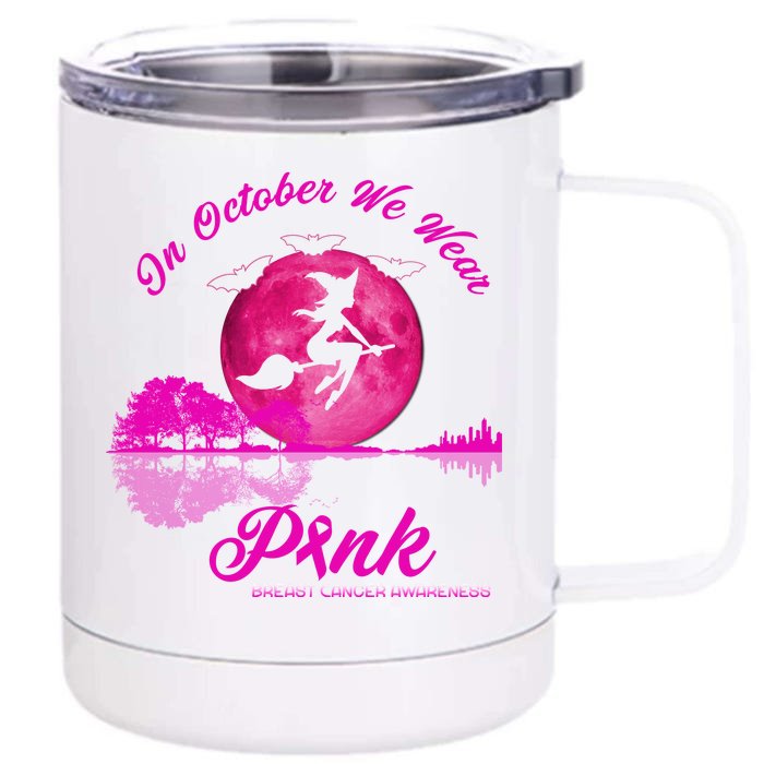 Guitar Lake In October We Wear Pink Breast Cancer Halloween Front & Back 12oz Stainless Steel Tumbler Cup