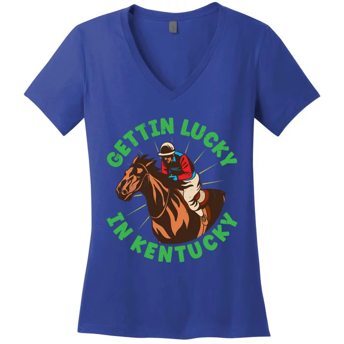 Getting Lucky In Kentucky Horse Racing Vintage Derby Gift Women's V-Neck T-Shirt