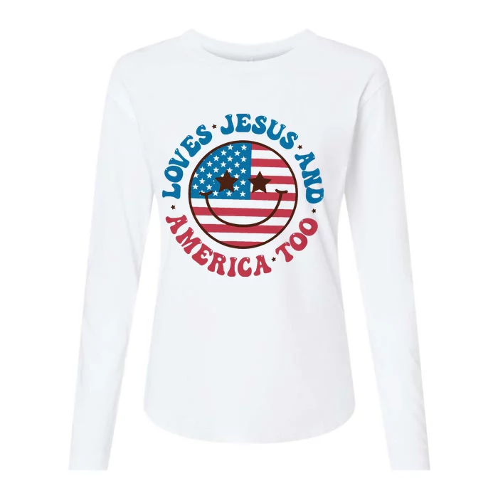 Groovy Loves Jesus And America Too God Christian 4th Of July Womens Cotton Relaxed Long Sleeve T-Shirt