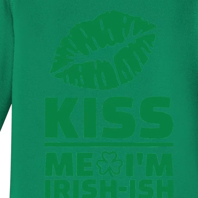 Green Lips Kiss Me I'm Irish St Patricks Day Baby Long Sleeve Bodysuit