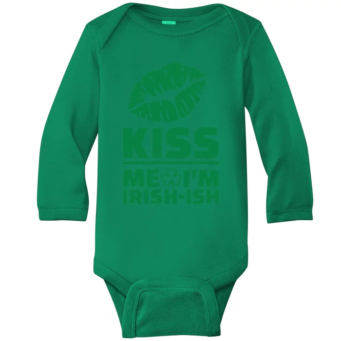 Green Lips Kiss Me I'm Irish St Patricks Day Baby Long Sleeve Bodysuit