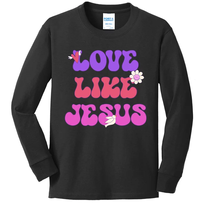 Groovy Love Like Jesus Christian 70s Hippie Kids Long Sleeve Shirt