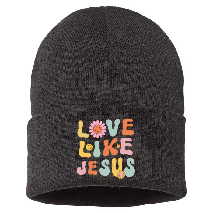 Groovy Love Like Jesus Religious God Women Christian Sustainable Knit Beanie