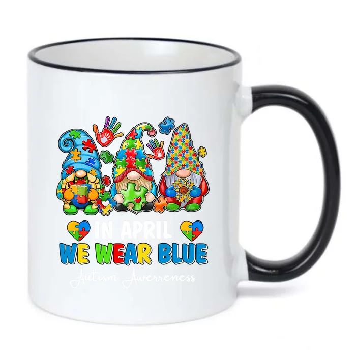 in april we wear bue Gnomes Leopard Love Accept Autism Awareness Autism Support Black Color Changing Mug