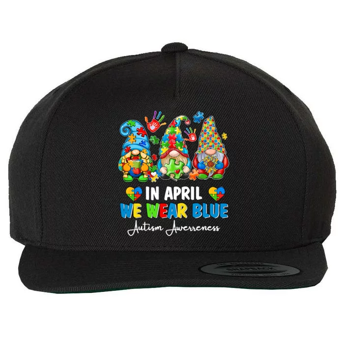 in april we wear bue Gnomes Leopard Love Accept Autism Awareness Autism Support Wool Snapback Cap