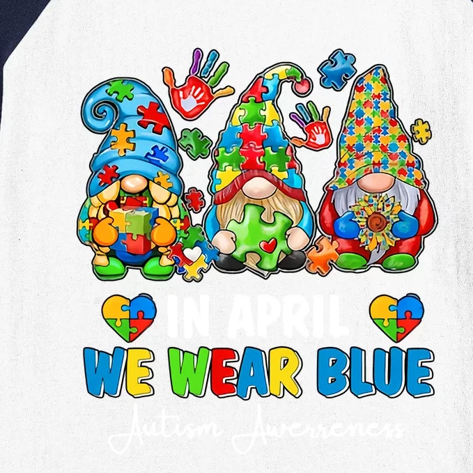 in april we wear bue Gnomes Leopard Love Accept Autism Awareness Autism Support Baseball Sleeve Shirt