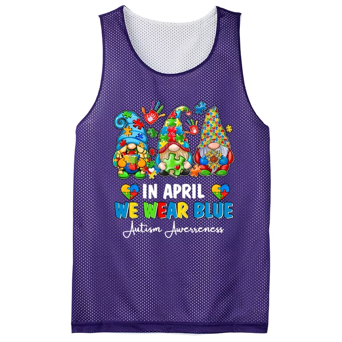 in april we wear bue Gnomes Leopard Love Accept Autism Awareness Autism Support Mesh Reversible Basketball Jersey Tank