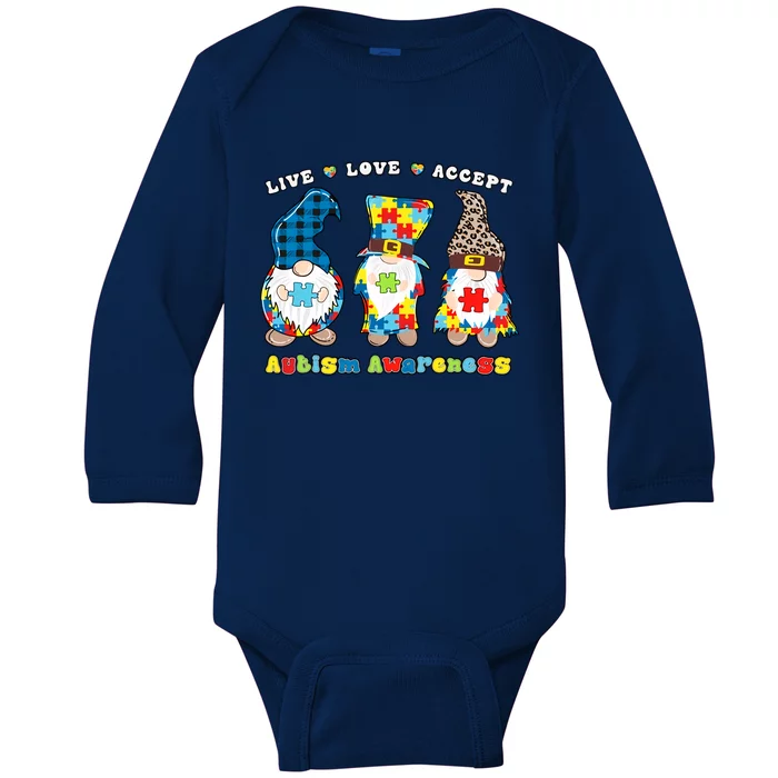 Gnomes Leopard Love Accept Autism Awareness Autism Support Baby Long Sleeve Bodysuit