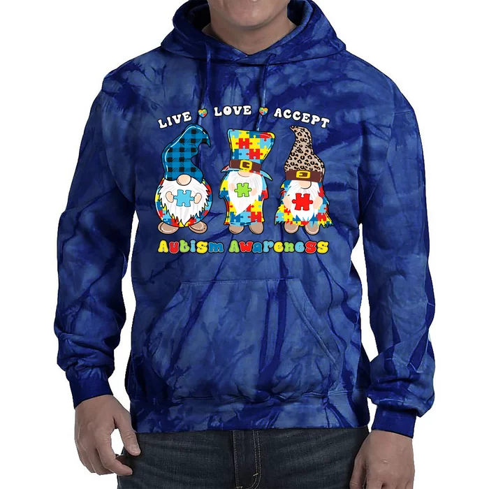 Gnomes Leopard Love Accept Autism Awareness Autism Support Tie Dye Hoodie