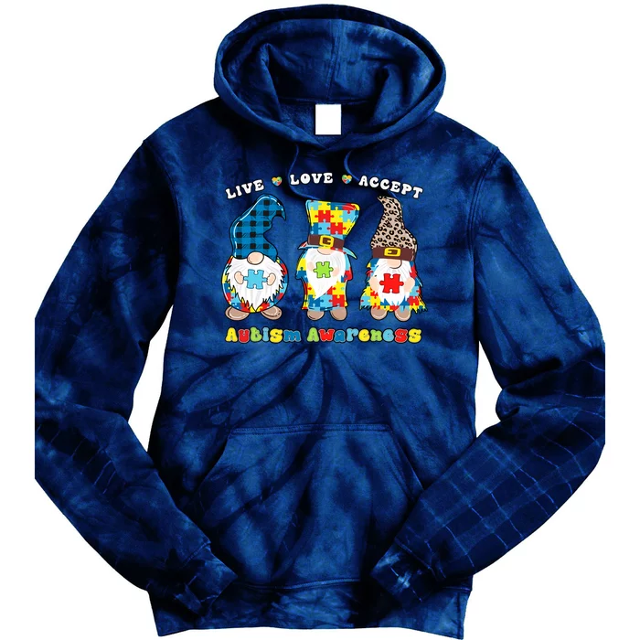 Gnomes Leopard Love Accept Autism Awareness Autism Support Tie Dye Hoodie