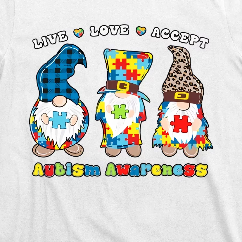 Gnomes Leopard Love Accept Autism Awareness Autism Support T-Shirt