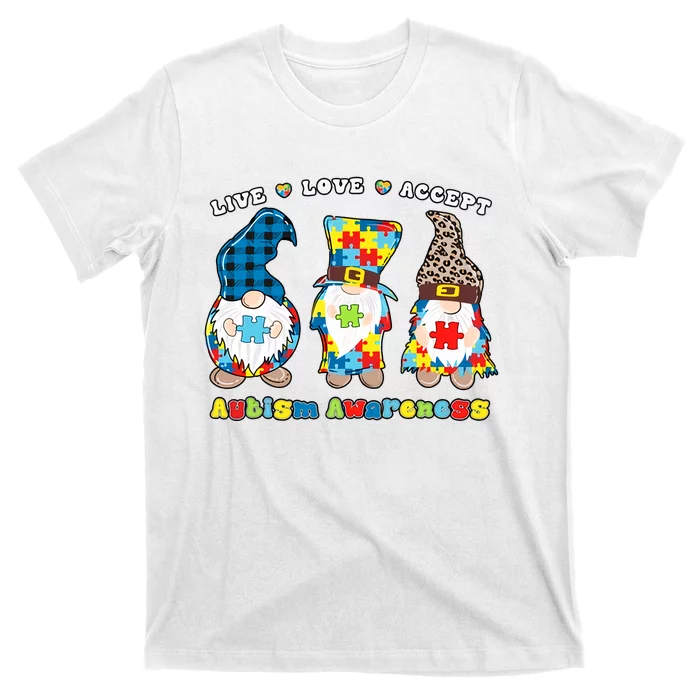 Gnomes Leopard Love Accept Autism Awareness Autism Support T-Shirt