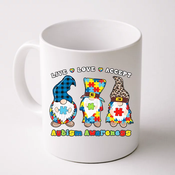 Gnomes Leopard Love Accept Autism Awareness Autism Support Front & Back Coffee Mug